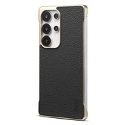 For Samsung Galaxy S25 Ultra 5G Denior A20 Genuine Leather Litchi Texture MagSafe Frameless Phone Case(Black)