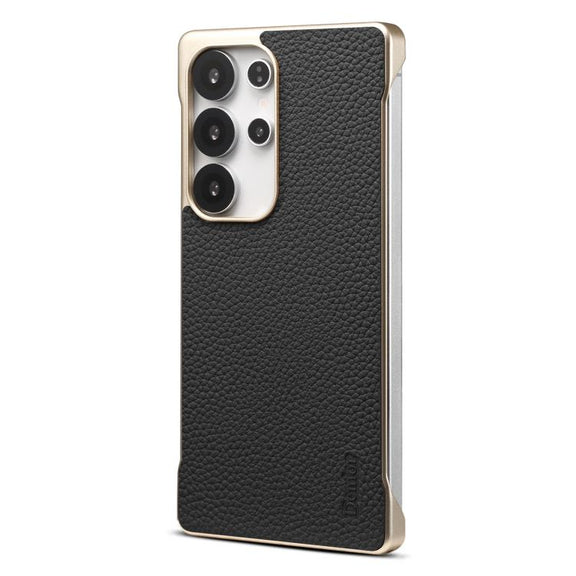 For Samsung Galaxy S25 Ultra 5G Denior A20 Genuine Leather Litchi Texture MagSafe Frameless Phone Case(Black)