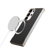 For Samsung Galaxy S25 Ultra 5G Denior A20 Genuine Leather Litchi Texture MagSafe Frameless Phone Case(Black)