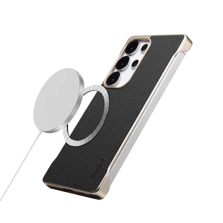 For Samsung Galaxy S25 Ultra 5G Denior A20 Genuine Leather Litchi Texture MagSafe Frameless Phone Case(Black)