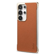 For Samsung Galaxy S25 Ultra 5G Denior A20 Genuine Leather Litchi Texture MagSafe Frameless Phone Case(Brown)