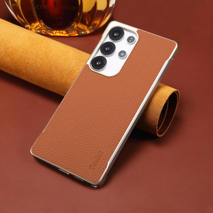 For Samsung Galaxy S25 Ultra 5G Denior A20 Genuine Leather Litchi Texture MagSafe Frameless Phone Case(Brown)