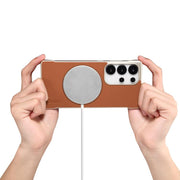 For Samsung Galaxy S25 Ultra 5G Denior A20 Genuine Leather Litchi Texture MagSafe Frameless Phone Case(Brown)