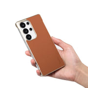For Samsung Galaxy S25 Ultra 5G Denior A20 Genuine Leather Litchi Texture MagSafe Frameless Phone Case(Brown)
