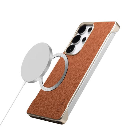 For Samsung Galaxy S25 Ultra 5G Denior A20 Genuine Leather Litchi Texture MagSafe Frameless Phone Case(Brown)