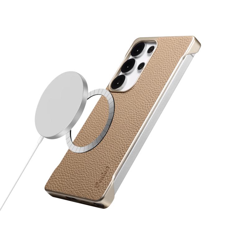 For Samsung Galaxy S25 Ultra 5G Denior A20 Genuine Leather Litchi Texture MagSafe Frameless Phone Case(Khaki)