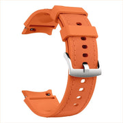 For Samsung Galaxy Watch 7 / 6 / 5 / 4 Silver Pin Buckle Leather Silicone Watch Band(Orange)