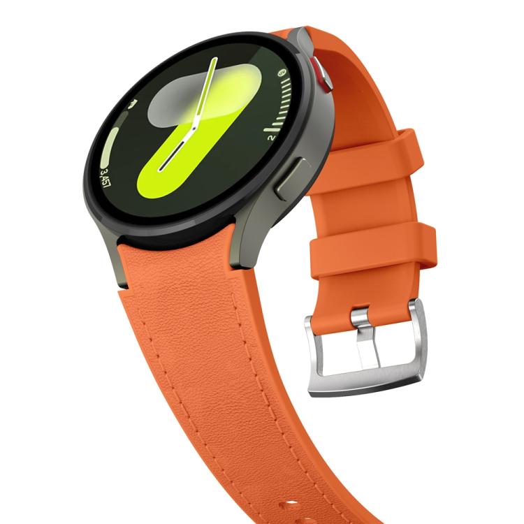 For Samsung Galaxy Watch 7 / 6 / 5 / 4 Silver Pin Buckle Leather Silicone Watch Band(Orange)