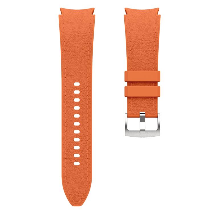 For Samsung Galaxy Watch 7 / 6 / 5 / 4 Silver Pin Buckle Leather Silicone Watch Band(Orange)