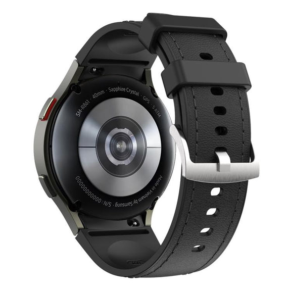 For Samsung Galaxy Watch 7 / 6 / 5 / 4 Silver Pin Buckle Leather Silicone Watch Band(Black)