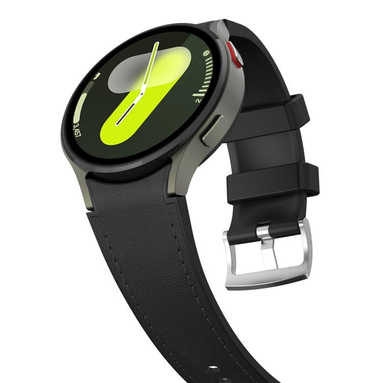 For Samsung Galaxy Watch 7 / 6 / 5 / 4 Silver Pin Buckle Leather Silicone Watch Band(Black)