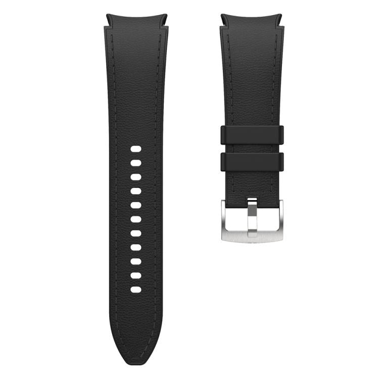 For Samsung Galaxy Watch 7 / 6 / 5 / 4 Silver Pin Buckle Leather Silicone Watch Band(Black)