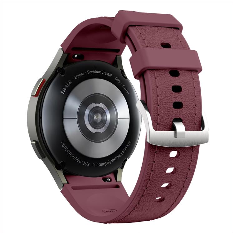 For Samsung Galaxy Watch 7 / 6 / 5 / 4 Silver Pin Buckle Leather Silicone Watch Band(Wine Red)
