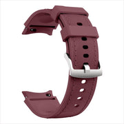 For Samsung Galaxy Watch 7 / 6 / 5 / 4 Silver Pin Buckle Leather Silicone Watch Band(Wine Red)