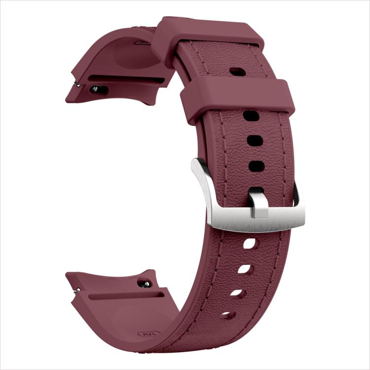 For Samsung Galaxy Watch 7 / 6 / 5 / 4 Silver Pin Buckle Leather Silicone Watch Band(Wine Red)