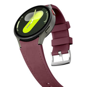 For Samsung Galaxy Watch 7 / 6 / 5 / 4 Silver Pin Buckle Leather Silicone Watch Band(Wine Red)
