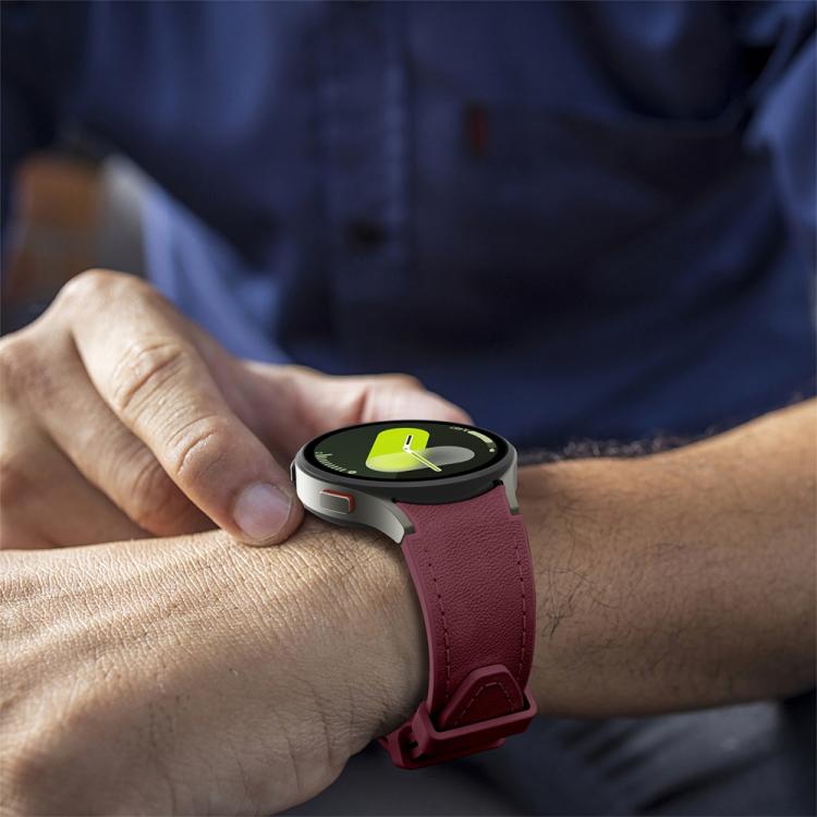 For Samsung Galaxy Watch 7 / 6 / 5 / 4 Silver Pin Buckle Leather Silicone Watch Band(Wine Red)