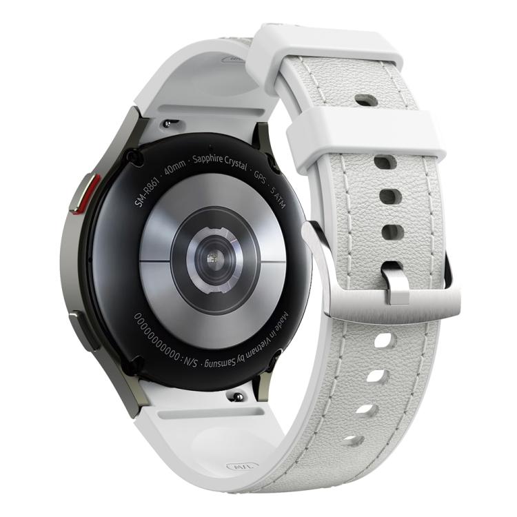 For Samsung Galaxy Watch 7 / 6 / 5 / 4 Silver Pin Buckle Leather Silicone Watch Band(Light Grey)