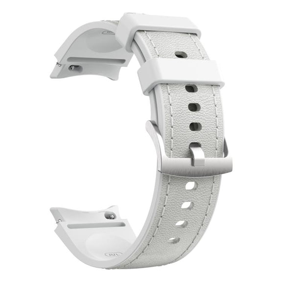 For Samsung Galaxy Watch 7 / 6 / 5 / 4 Silver Pin Buckle Leather Silicone Watch Band(Light Grey)