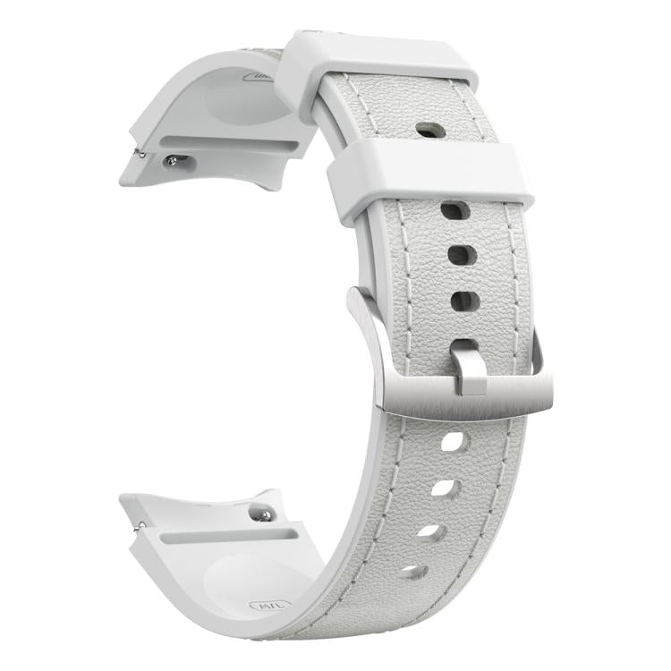 For Samsung Galaxy Watch 7 / 6 / 5 / 4 Silver Pin Buckle Leather Silicone Watch Band(Light Grey)