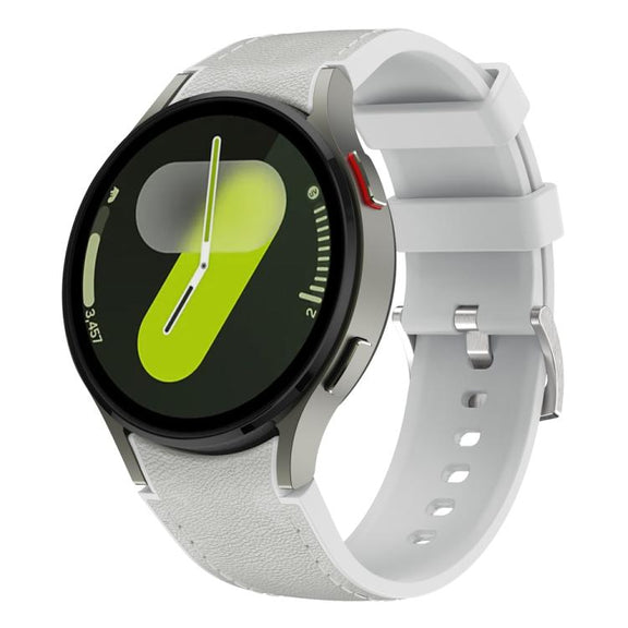 For Samsung Galaxy Watch 7 / 6 / 5 / 4 Silver Pin Buckle Leather Silicone Watch Band(Light Grey)