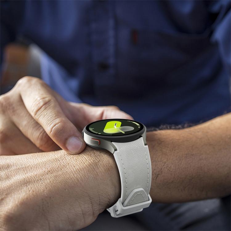 For Samsung Galaxy Watch 7 / 6 / 5 / 4 Silver Pin Buckle Leather Silicone Watch Band(Light Grey)