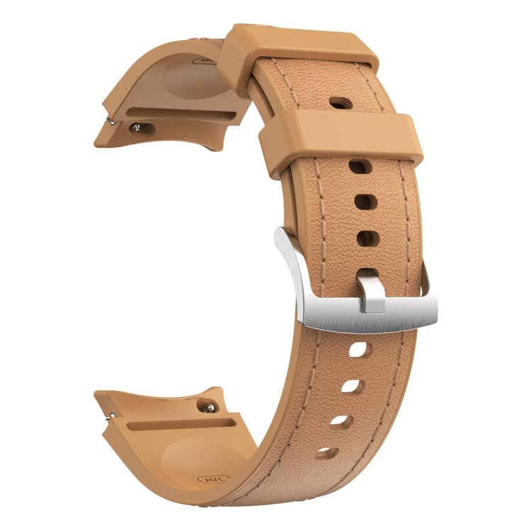 For Samsung Galaxy Watch 7 / 6 / 5 / 4 Silver Pin Buckle Leather Silicone Watch Band(Light Brown)