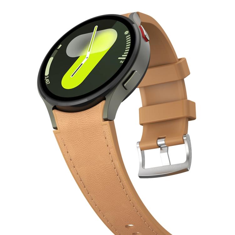 For Samsung Galaxy Watch 7 / 6 / 5 / 4 Silver Pin Buckle Leather Silicone Watch Band(Light Brown)
