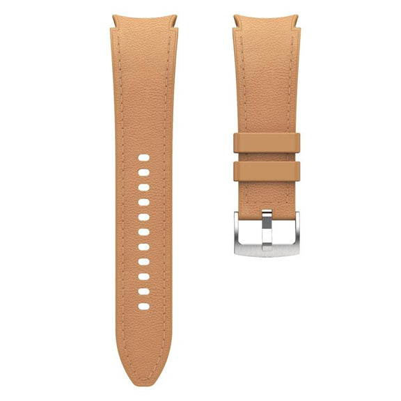 For Samsung Galaxy Watch 7 / 6 / 5 / 4 Silver Pin Buckle Leather Silicone Watch Band(Light Brown)