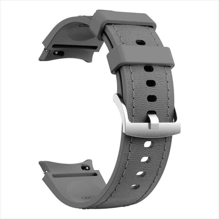 For Samsung Galaxy Watch 7 / 6 / 5 / 4 Silver Pin Buckle Leather Silicone Watch Band(Dark Grey) - free shipping - PMC TechLife - Order now!