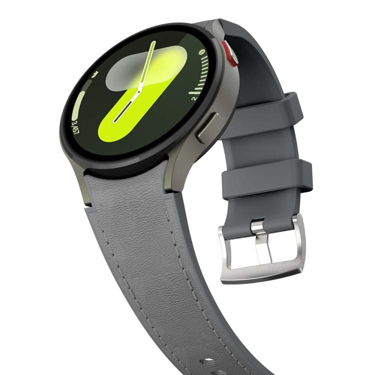 For Samsung Galaxy Watch 7 / 6 / 5 / 4 Silver Pin Buckle Leather Silicone Watch Band(Dark Grey) - free shipping - PMC TechLife - Order now!