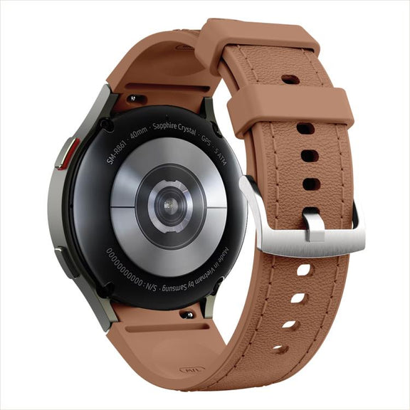 For Samsung Galaxy Watch 7 / 6 / 5 / 4 Silver Pin Buckle Leather Silicone Watch Band(Dark Brown)