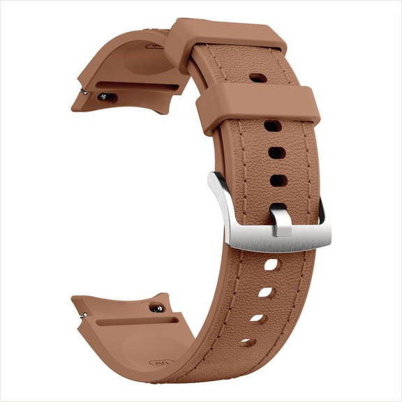 For Samsung Galaxy Watch 7 / 6 / 5 / 4 Silver Pin Buckle Leather Silicone Watch Band(Dark Brown)