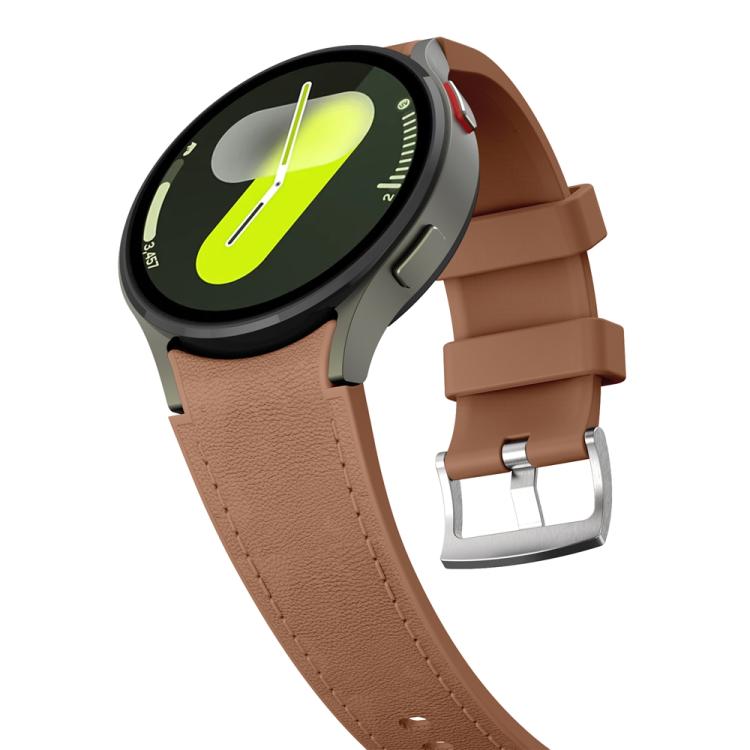 For Samsung Galaxy Watch 7 / 6 / 5 / 4 Silver Pin Buckle Leather Silicone Watch Band(Dark Brown)