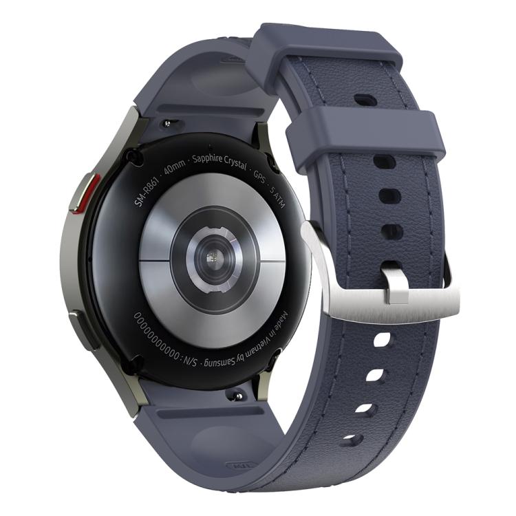 For Samsung Galaxy Watch 7 / 6 / 5 / 4 Silver Pin Buckle Leather Silicone Watch Band(Midnight Blue)