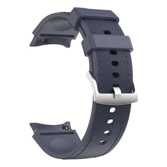 For Samsung Galaxy Watch 7 / 6 / 5 / 4 Silver Pin Buckle Leather Silicone Watch Band(Midnight Blue)