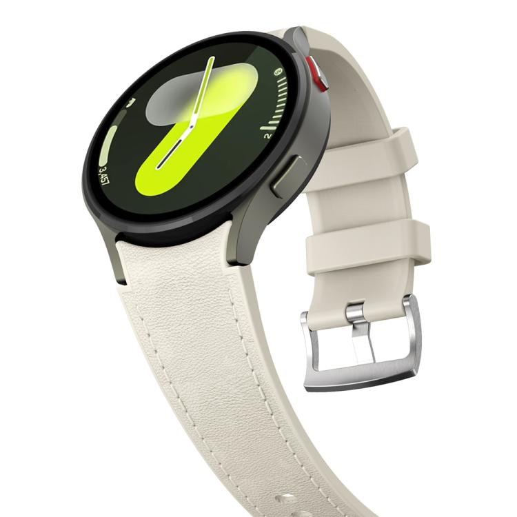 For Samsung Galaxy Watch 7 / 6 / 5 / 4 Silver Pin Buckle Leather Silicone Watch Band(Starlight)