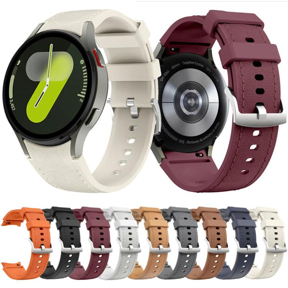 For Samsung Galaxy Watch 7 / 6 / 5 / 4 Silver Pin Buckle Leather Silicone Watch Band(Light Brown)
