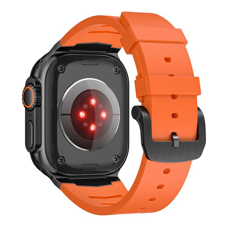 For Apple Watch Ultra / Ultra 2 49mm Stainless Steel Buckle Fluororubber Watch Band(Orange Black) - free shipping - PMC TechLife - Order now!