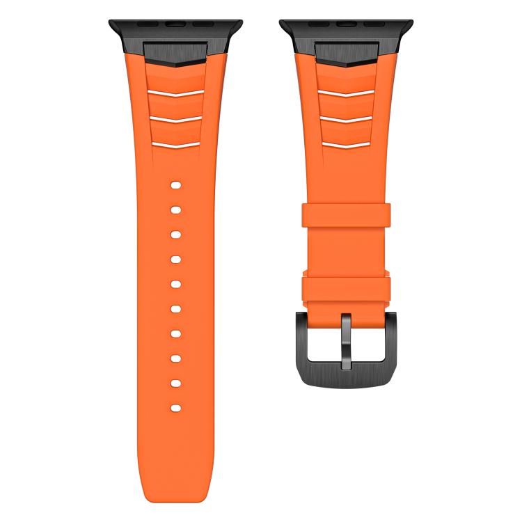 For Apple Watch Ultra / Ultra 2 49mm Stainless Steel Buckle Fluororubber Watch Band(Orange Black) - free shipping - PMC TechLife - Order now!