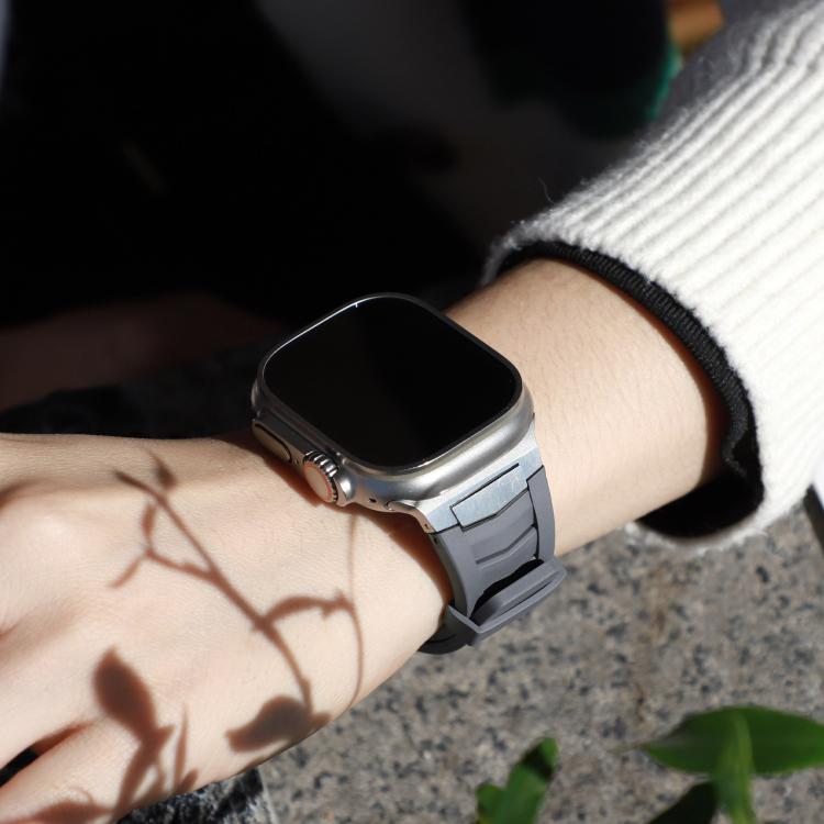For Apple Watch Ultra / Ultra 2 49mm Stainless Steel Buckle Fluororubber Watch Band(Grey Silver) - free shipping - PMC TechLife - Order now!