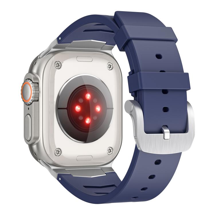 For Apple Watch Ultra / Ultra 2 49mm Stainless Steel Buckle Fluororubber Watch Band(Blue Silver) - free shipping - PMC TechLife - Order now!