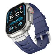 For Apple Watch Ultra / Ultra 2 49mm Stainless Steel Buckle Fluororubber Watch Band(Blue Silver)