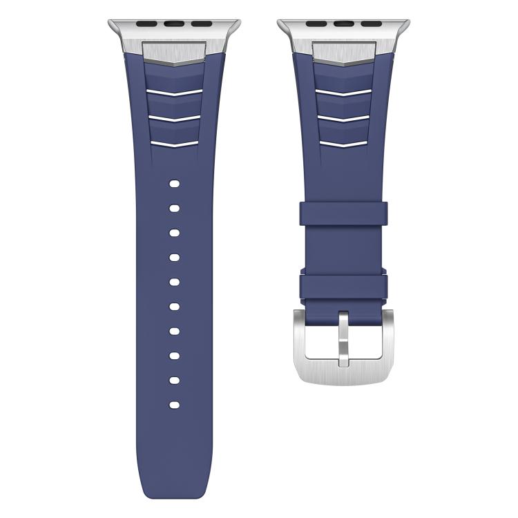 For Apple Watch Ultra / Ultra 2 49mm Stainless Steel Buckle Fluororubber Watch Band(Blue Silver)