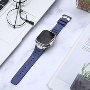 For Apple Watch Ultra / Ultra 2 49mm Stainless Steel Buckle Fluororubber Watch Band(Blue Silver)