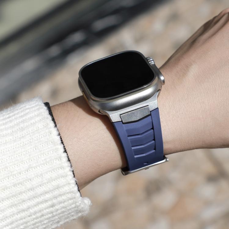 For Apple Watch Ultra / Ultra 2 49mm Stainless Steel Buckle Fluororubber Watch Band(Blue Silver)
