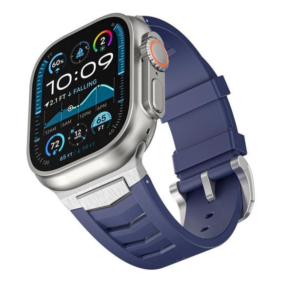For Apple Watch Ultra / Ultra 2 49mm Stainless Steel Buckle Fluororubber Watch Band(Blue Silver)