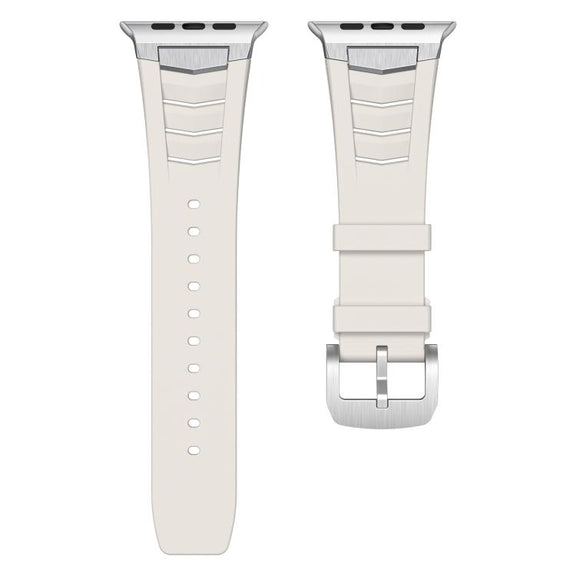 For Apple Watch Ultra / Ultra 2 49mm Stainless Steel Buckle Fluororubber Watch Band(Starlight Silver)