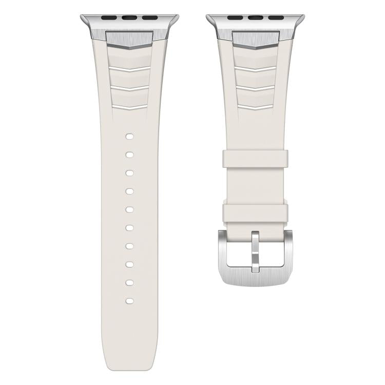 For Apple Watch Ultra / Ultra 2 49mm Stainless Steel Buckle Fluororubber Watch Band(Starlight Silver)