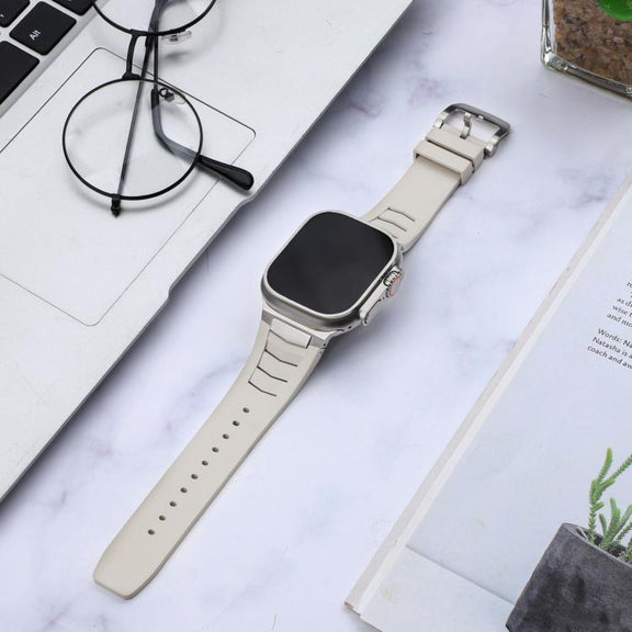 For Apple Watch Ultra / Ultra 2 49mm Stainless Steel Buckle Fluororubber Watch Band(Starlight Silver)